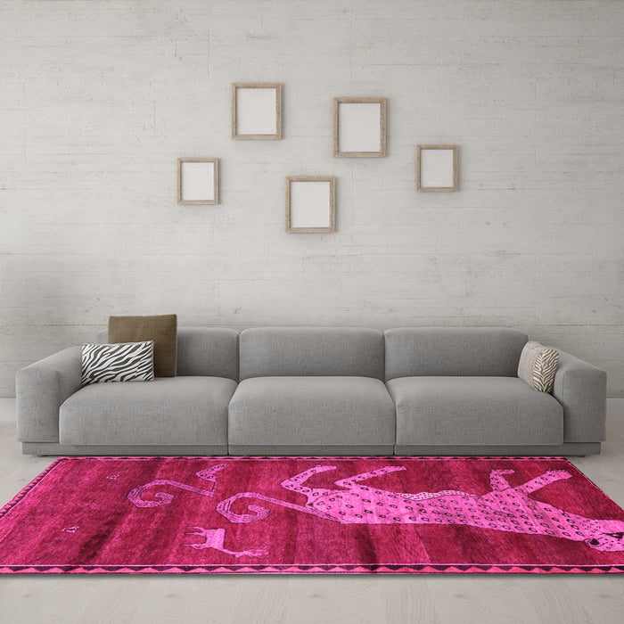 Machine Washable Animal Pink Traditional Rug in a Living Room, wshtr2361pnk