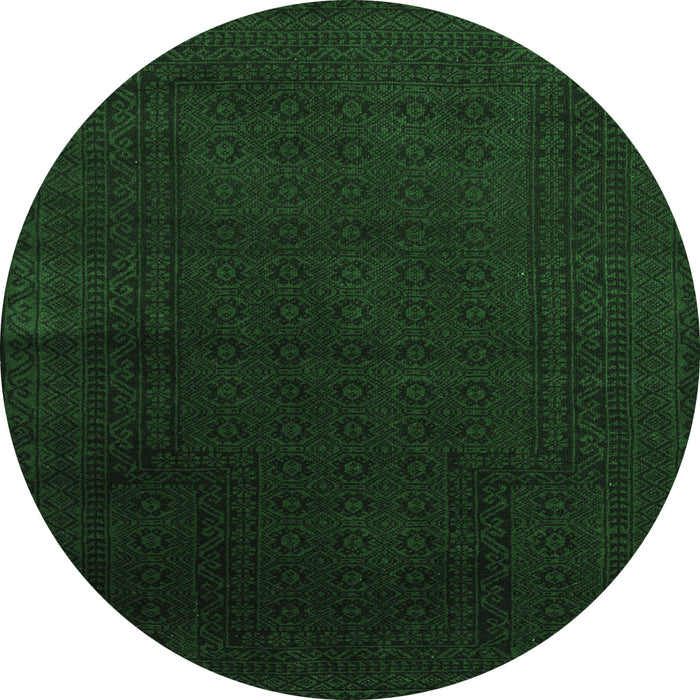Round Machine Washable Persian Emerald Green Traditional Area Rugs, wshtr2362emgrn