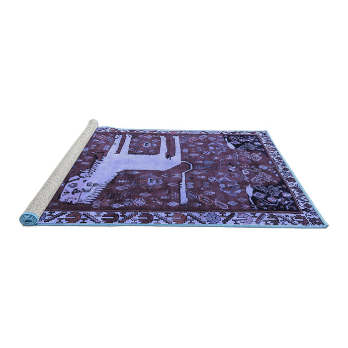 Sideview of Machine Washable Animal Blue Traditional Rug, wshtr2363blu