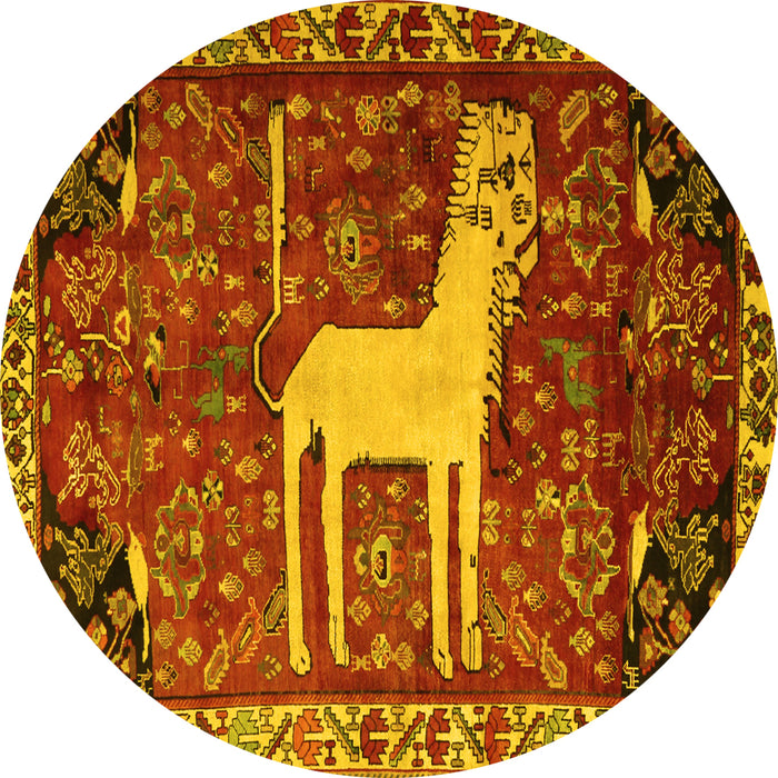 Round Machine Washable Animal Yellow Traditional Rug, wshtr2363yw
