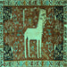 Square Machine Washable Animal Turquoise Traditional Area Rugs, wshtr2363turq