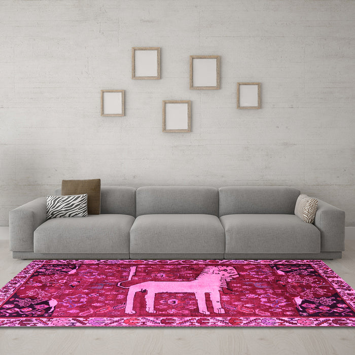 Machine Washable Animal Pink Traditional Rug in a Living Room, wshtr2363pnk