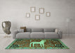 Machine Washable Animal Turquoise Traditional Area Rugs in a Living Room,, wshtr2363turq