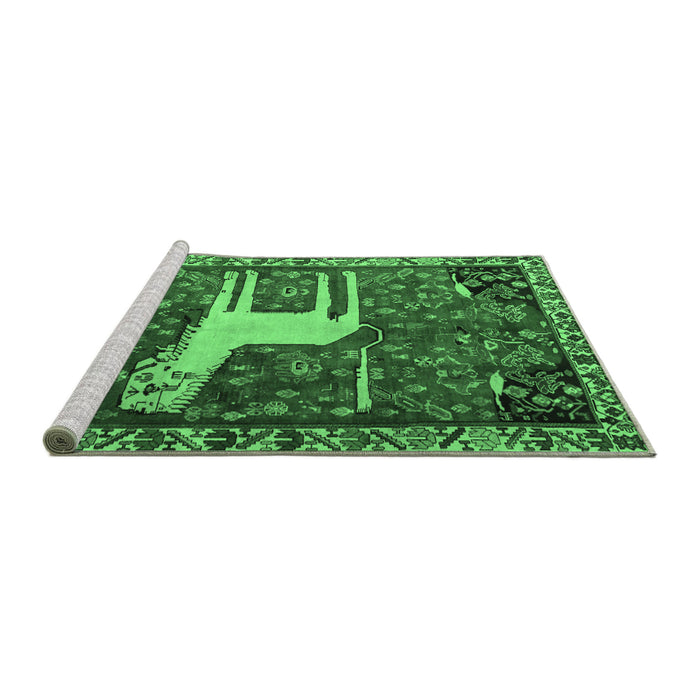 Sideview of Machine Washable Animal Emerald Green Traditional Area Rugs, wshtr2363emgrn