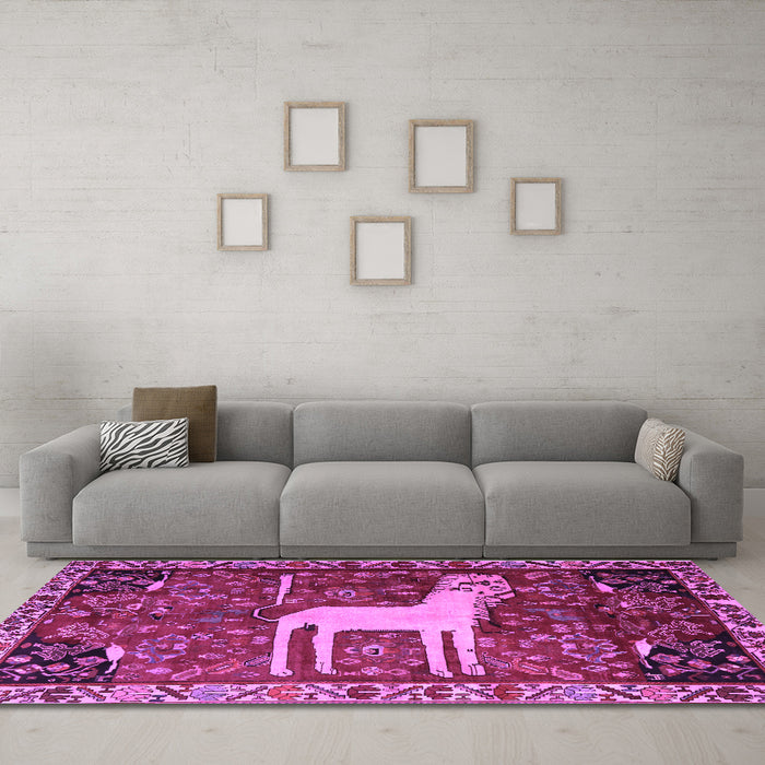 Machine Washable Animal Purple Traditional Area Rugs in a Living Room, wshtr2363pur