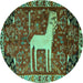 Round Animal Turquoise Traditional Rug, tr2363turq