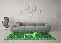 Machine Washable Animal Emerald Green Traditional Rug, wshtr2363emgrn