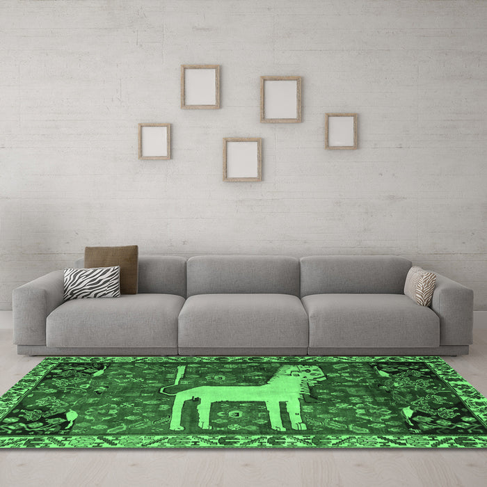Machine Washable Animal Emerald Green Traditional Area Rugs in a Living Room,, wshtr2363emgrn
