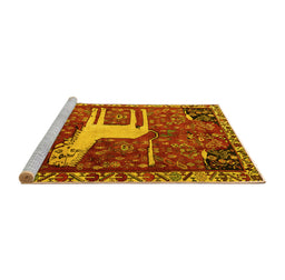 Sideview of Machine Washable Animal Yellow Traditional Rug, wshtr2363yw