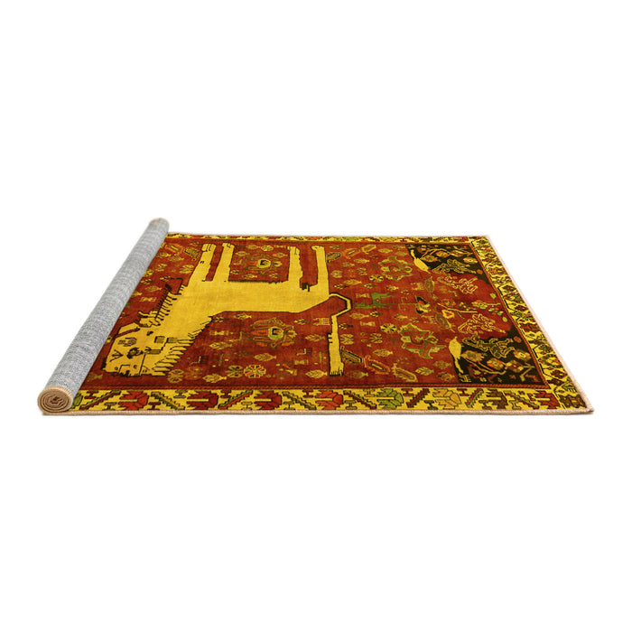 Sideview of Machine Washable Animal Yellow Traditional Rug, wshtr2363yw