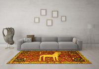 Machine Washable Animal Yellow Traditional Rug, wshtr2363yw