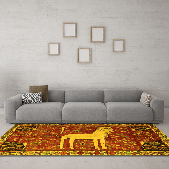 Machine Washable Animal Yellow Traditional Rug in a Living Room, wshtr2363yw
