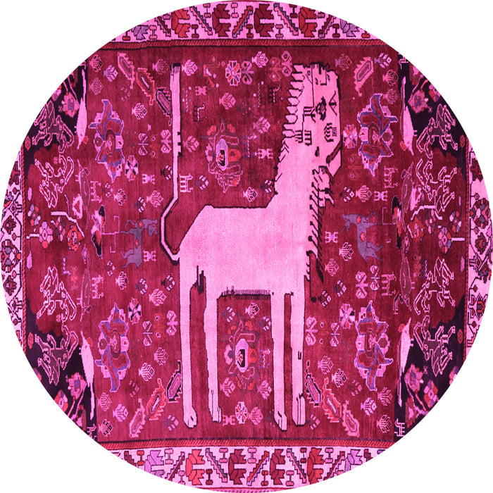 Round Machine Washable Animal Pink Traditional Rug, wshtr2363pnk