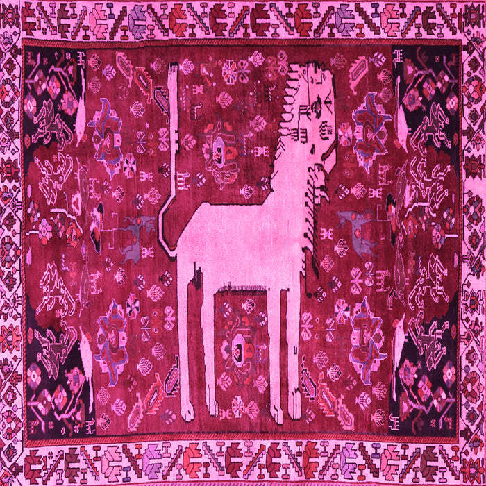 Square Animal Pink Traditional Rug, tr2363pnk