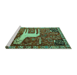 Sideview of Machine Washable Animal Turquoise Traditional Area Rugs, wshtr2363turq