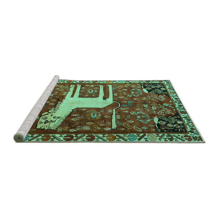 Sideview of Machine Washable Animal Turquoise Traditional Area Rugs, wshtr2363turq
