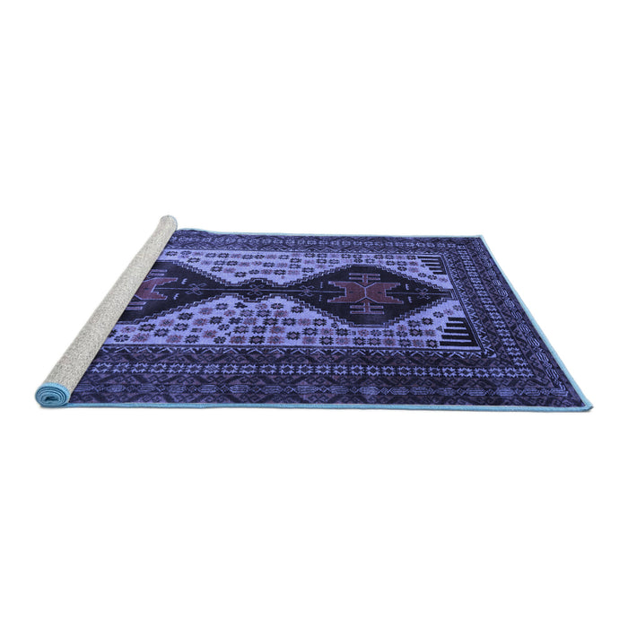 Sideview of Machine Washable Persian Blue Traditional Rug, wshtr2364blu