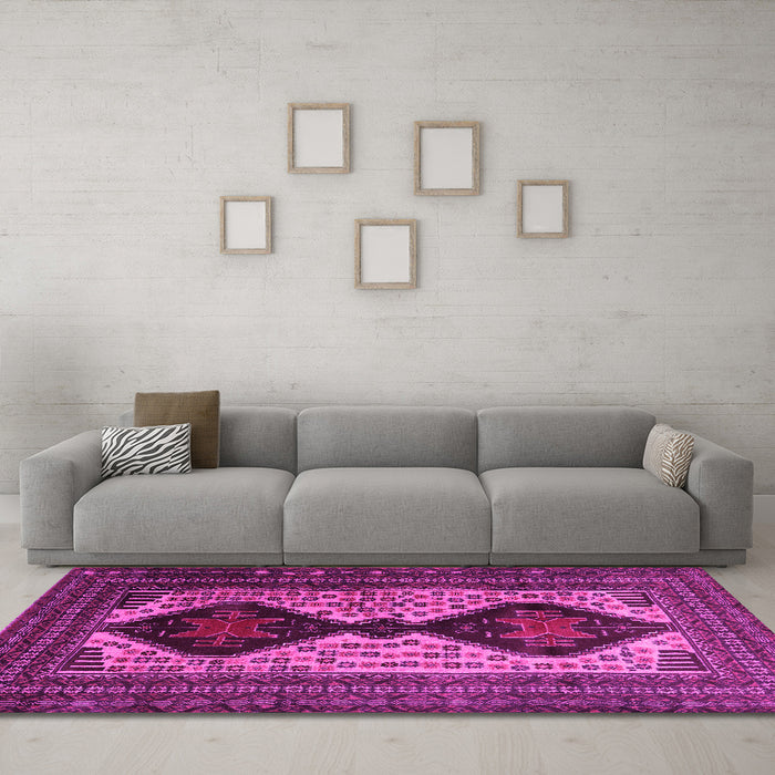 Machine Washable Persian Pink Traditional Rug in a Living Room, wshtr2364pnk
