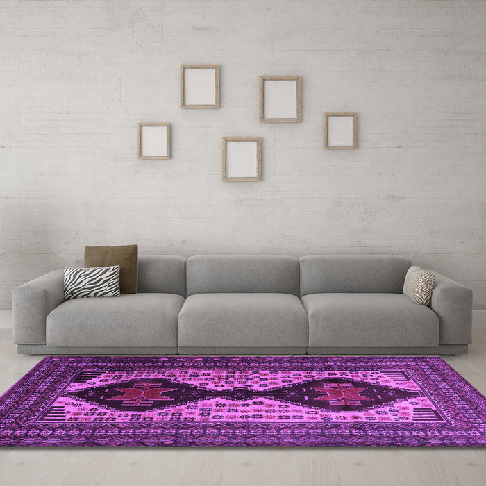 Machine Washable Persian Purple Traditional Area Rugs in a Living Room, wshtr2364pur