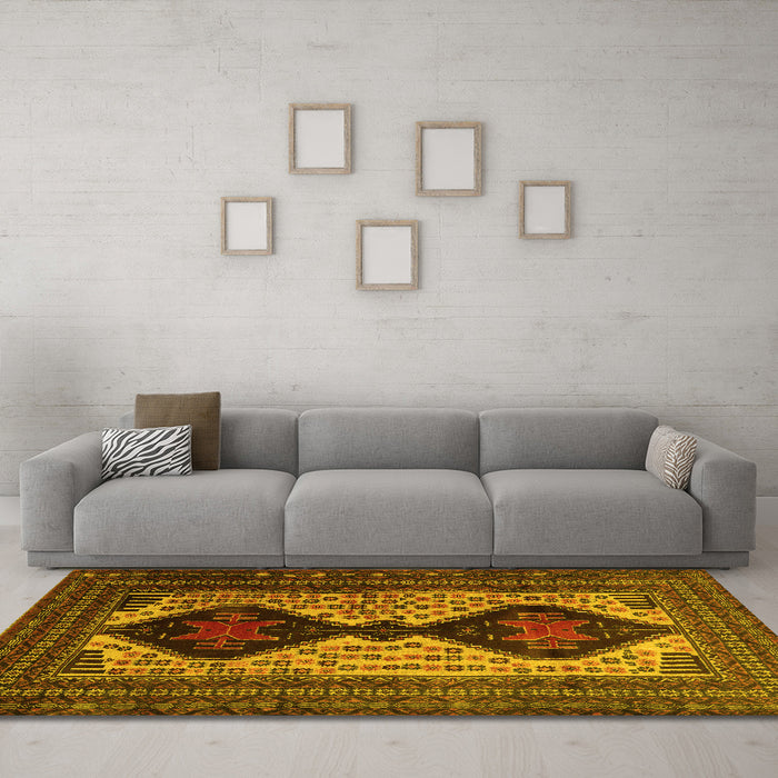 Machine Washable Persian Yellow Traditional Rug in a Living Room, wshtr2364yw