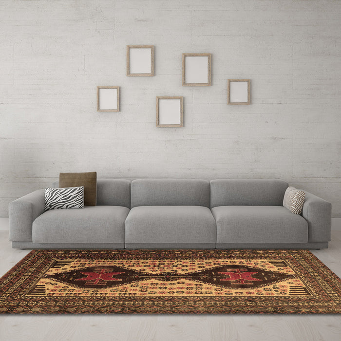 Machine Washable Persian Brown Traditional Rug in a Living Room,, wshtr2364brn
