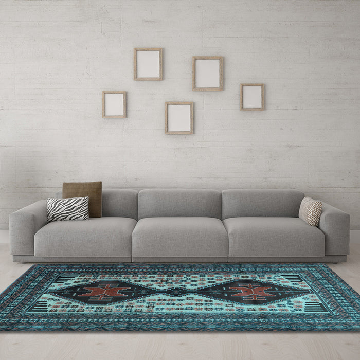 Machine Washable Persian Light Blue Traditional Rug in a Living Room, wshtr2364lblu