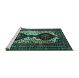 Sideview of Machine Washable Persian Turquoise Traditional Area Rugs, wshtr2364turq