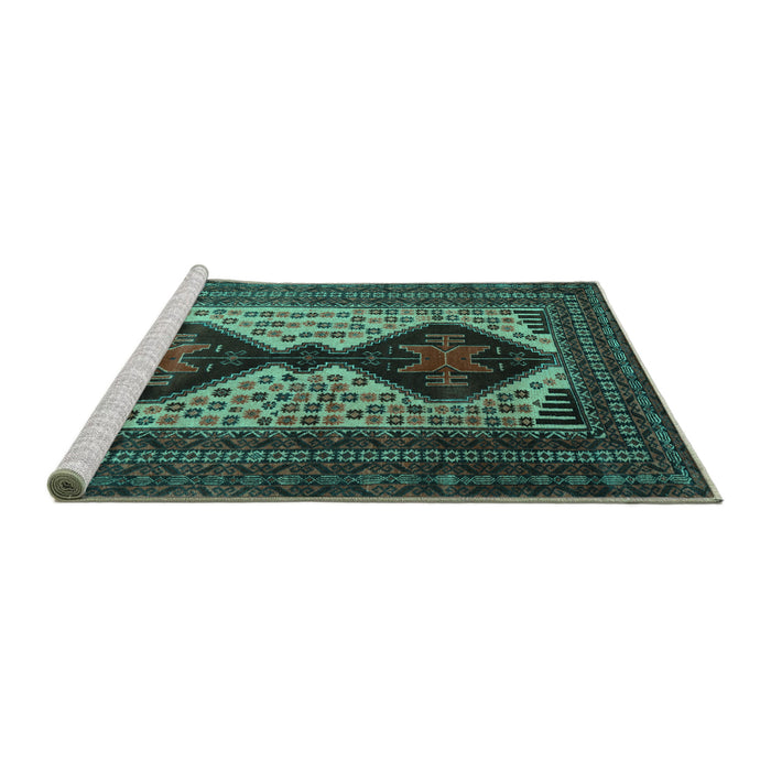 Sideview of Machine Washable Persian Turquoise Traditional Area Rugs, wshtr2364turq