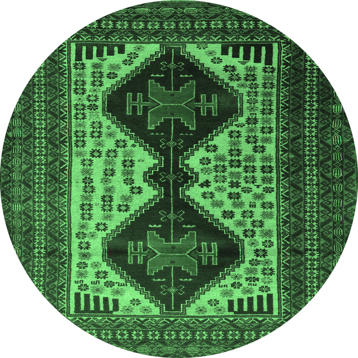 Round Persian Emerald Green Traditional Rug, tr2364emgrn
