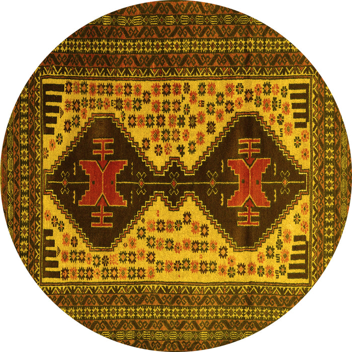 Round Machine Washable Persian Yellow Traditional Rug, wshtr2364yw