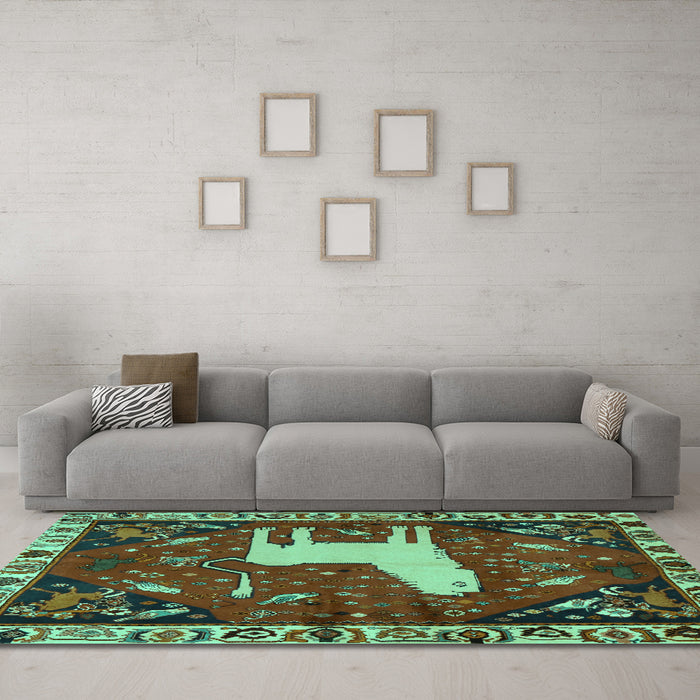 Machine Washable Persian Turquoise Traditional Area Rugs in a Living Room,, wshtr2365turq