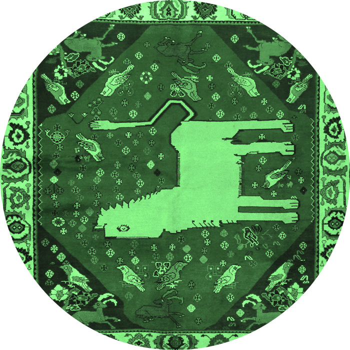 Round Persian Emerald Green Traditional Rug, tr2365emgrn