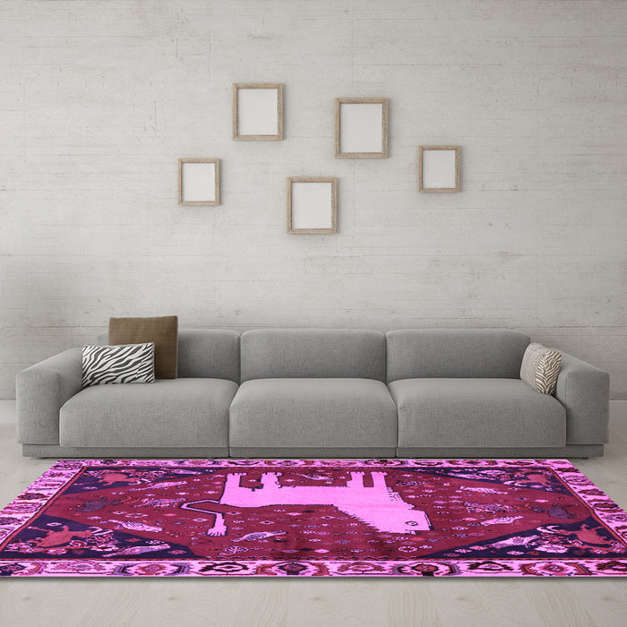Machine Washable Persian Purple Traditional Area Rugs in a Living Room, wshtr2365pur