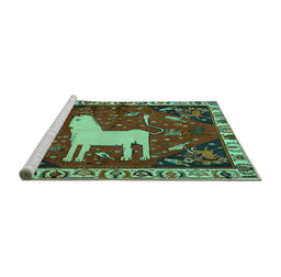Sideview of Machine Washable Persian Turquoise Traditional Area Rugs, wshtr2365turq