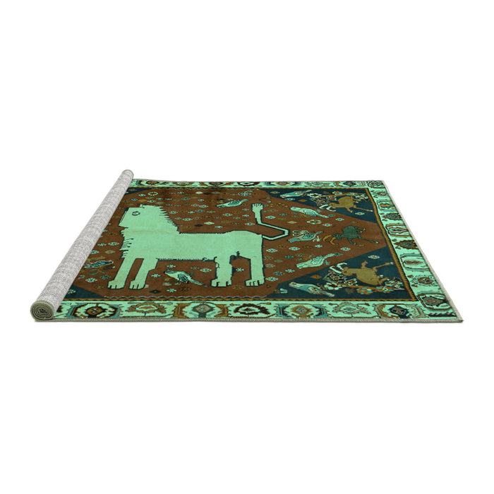 Sideview of Machine Washable Persian Turquoise Traditional Area Rugs, wshtr2365turq
