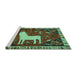 Sideview of Machine Washable Persian Turquoise Traditional Area Rugs, wshtr2365turq