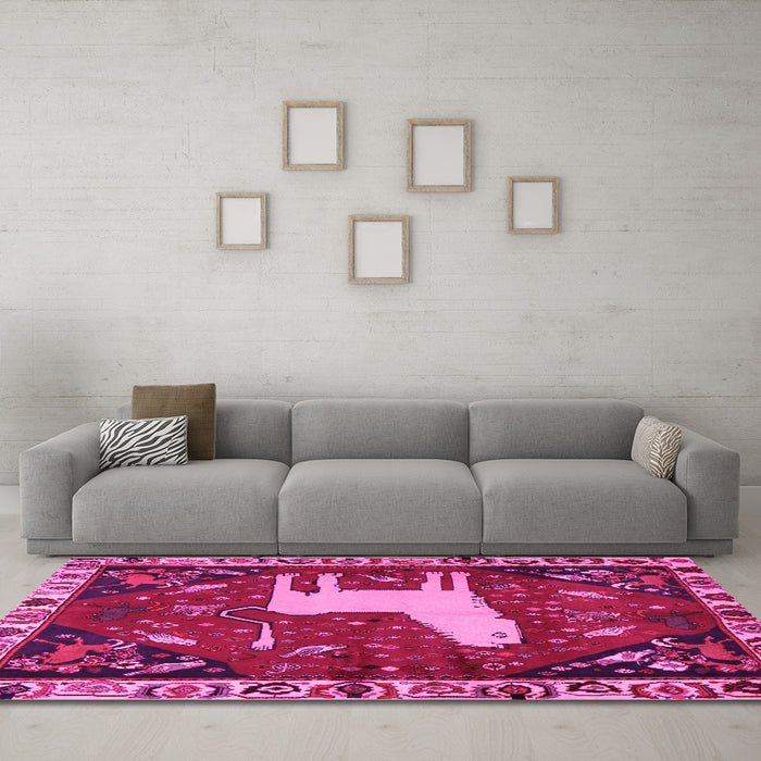 Machine Washable Persian Pink Traditional Rug in a Living Room, wshtr2365pnk