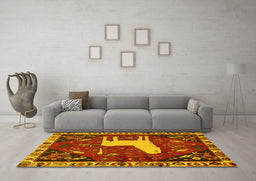 Machine Washable Persian Yellow Traditional Rug in a Living Room, wshtr2365yw
