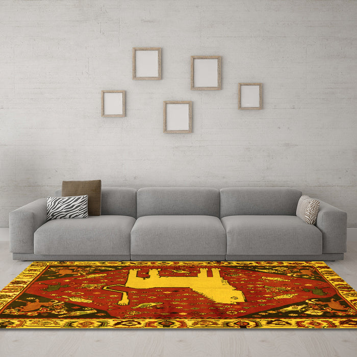 Machine Washable Persian Yellow Traditional Rug in a Living Room, wshtr2365yw