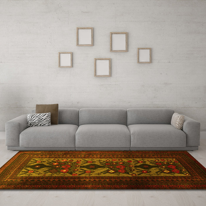 Machine Washable Persian Yellow Traditional Rug in a Living Room, wshtr2366yw