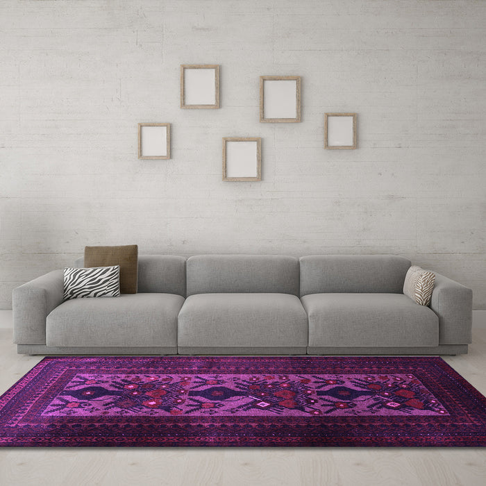 Machine Washable Persian Purple Traditional Area Rugs in a Living Room, wshtr2366pur