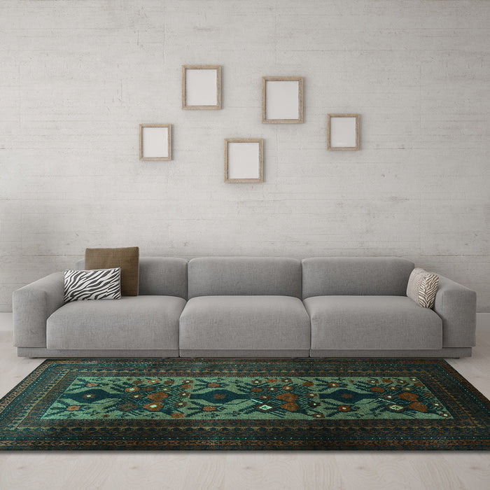 Machine Washable Persian Turquoise Traditional Area Rugs in a Living Room,, wshtr2366turq