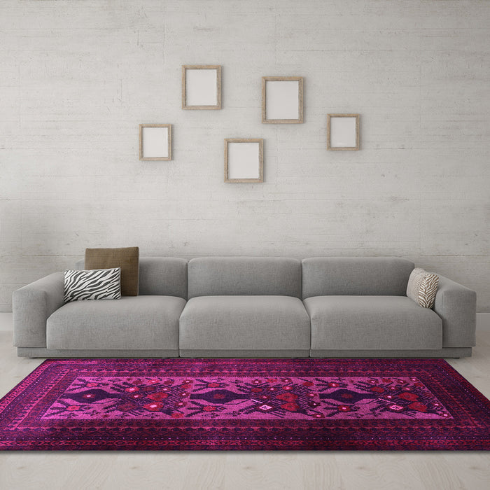 Machine Washable Persian Pink Traditional Rug in a Living Room, wshtr2366pnk