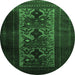 Round Machine Washable Persian Emerald Green Traditional Area Rugs, wshtr2366emgrn