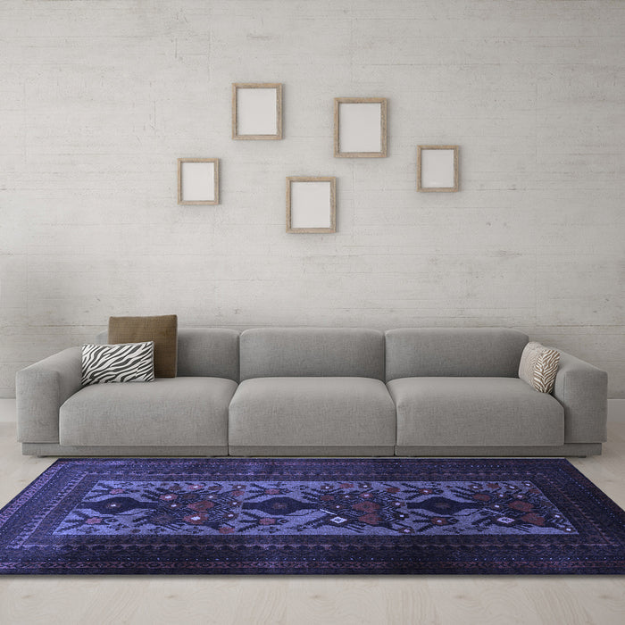 Machine Washable Persian Blue Traditional Rug in a Living Room, wshtr2366blu