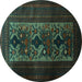 Round Machine Washable Persian Turquoise Traditional Area Rugs, wshtr2366turq