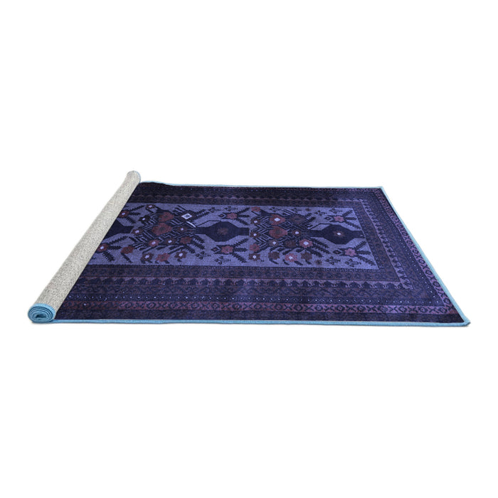 Sideview of Machine Washable Persian Blue Traditional Rug, wshtr2366blu
