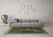 Machine Washable Animal Turquoise Traditional Area Rugs in a Living Room,, wshtr2367turq