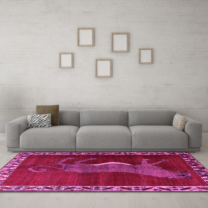 Machine Washable Animal Pink Traditional Rug in a Living Room, wshtr2367pnk