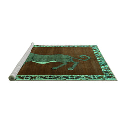 Sideview of Machine Washable Animal Turquoise Traditional Area Rugs, wshtr2367turq